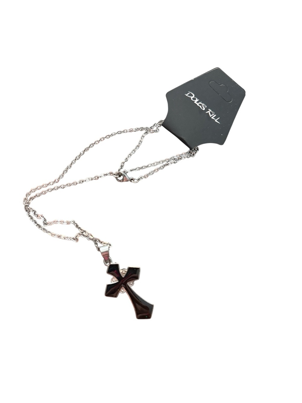 Dolls Kill Silver-Tone Black Inset Cross Pendant Necklace